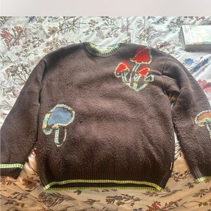 Urban Outfitters Brown Sweater with Red and Blue Accents